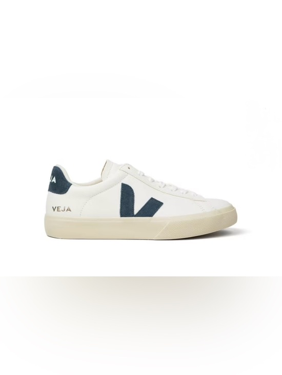 Veja Shoes - Veja Campo White Leather Low-Top Sneakers with Gray/Blue 'V' Accent Size:9